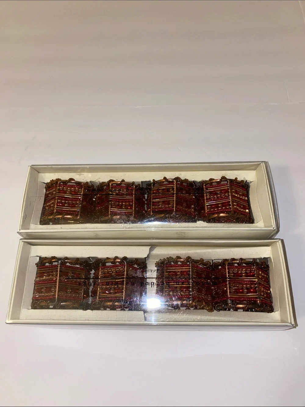 Pier 1 Beaded Moroccan Napkin Rings Red/Copper/Brass 2” Round